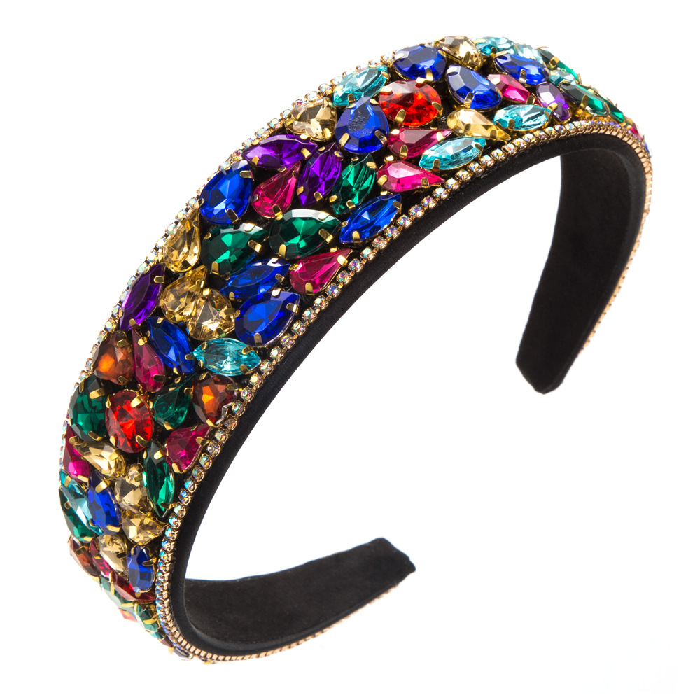 Blue Color Europe And The United States New Fashion Baroque Headband Female Full Of Diamond Retro Wide Edge Temperament All Match Ball Headband Hair Accessories Wholesale Application Scenario
