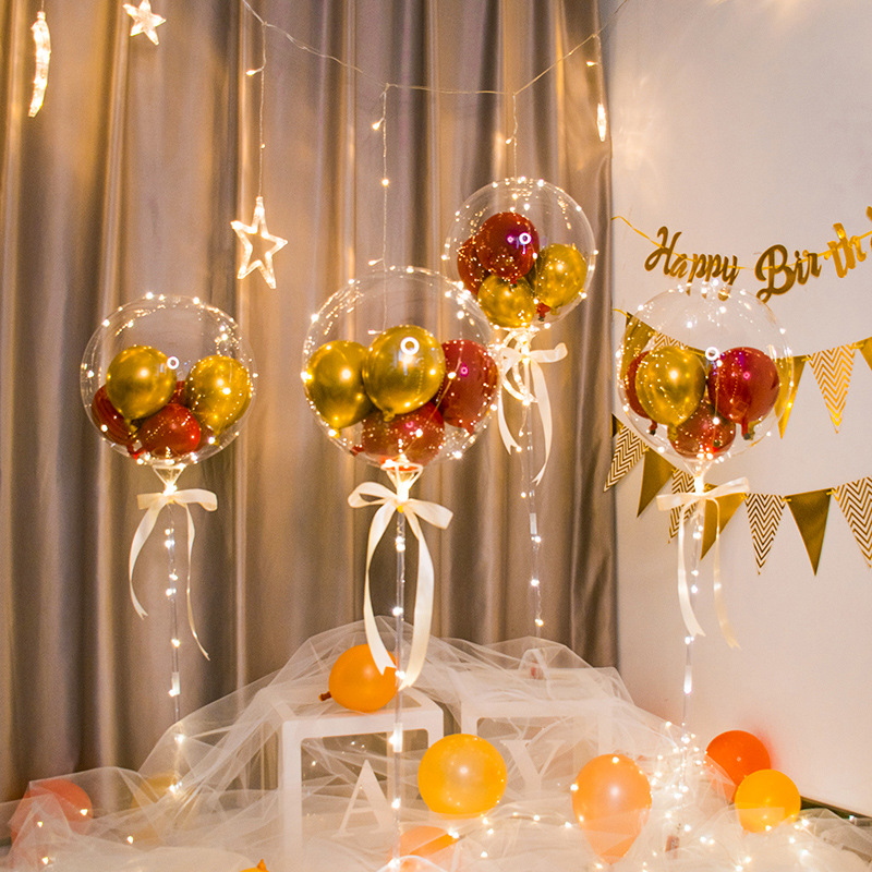 波波球玫瑰花发光气球场景布置 婚房生日装饰波波球气球套装定制