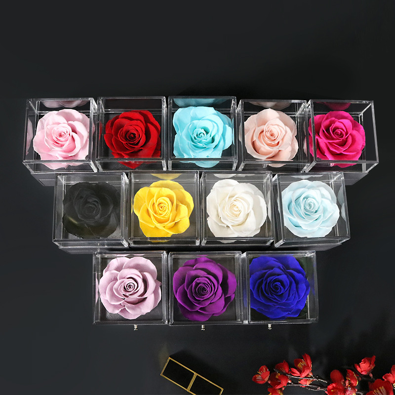 Valentine's Day rose box, high-transparency acrylic real flower gift box, Mother's Day, Valentine's Day and Teachers' Day eternal rose jewelry box Specification image