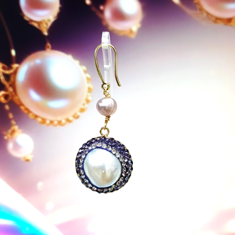 Yiwu Faber Baodi 096008 Copper plated 14K gold purple harbor style Baroque freshwater pearl earrings Specification drawing