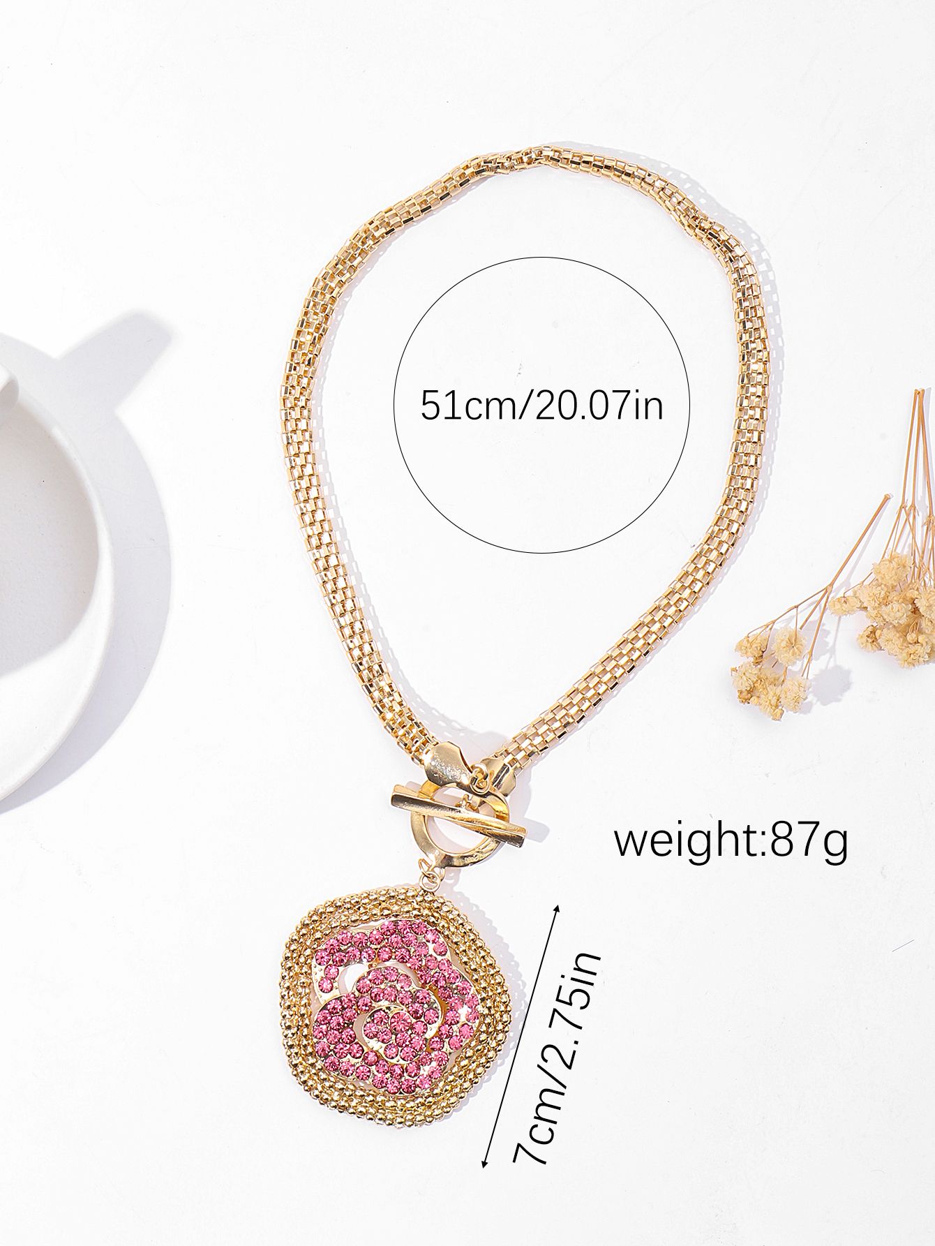 European and American fashion and individuality OT buckle alloy diamond-encrusted flower pendant necklace, light luxury and design sense, collarbone chain for ladies Specification image