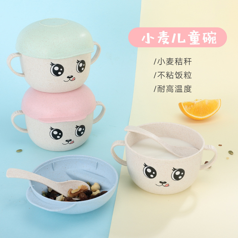 B36-181216 Wheat Straw Children's Tableware Set - Creative Cartoon Children's complementary Food rice Bowl and Spoon detail image 3