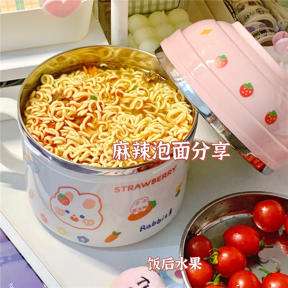 Girls heart fast food cup stainless steel foam bowl student lunch box Large dormitory bowl chopsticks set cutlery insulated lunch box Specification drawing