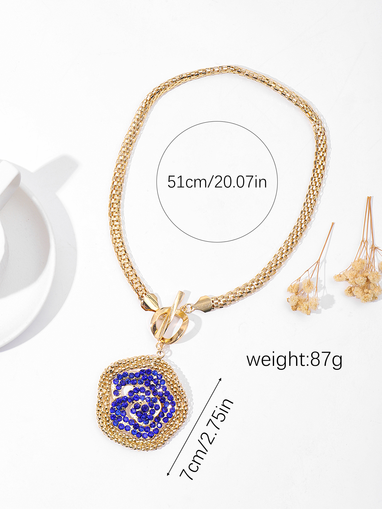 European And American Fashion Personality Ot Button Alloy Diamond-Encrusted Flower Pendant Necklace Light Luxury Temperament Design Sense Collarbone Chain Ladies Collar details Picture