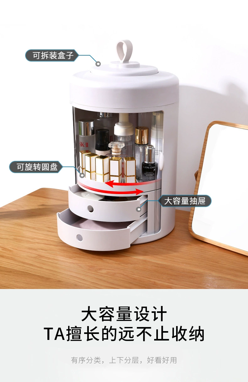 Y169-226 Rotating Cosmetics Storage Box, multi-functional portable round dust-proof cosmetics box, desktop organization box detail image 8