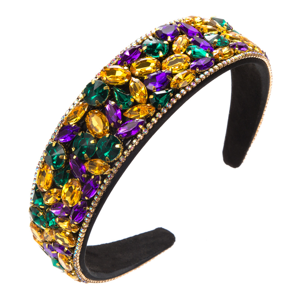 Wholesale of new fashionable Baroque headbands in yellow and colorful European and American styles, featuring full diamonds for women, retro wide edges, and a versatile and elegant style details Picture