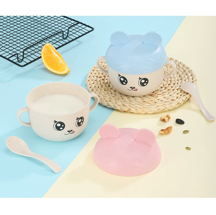 B36-181216 Wheat Straw Children's Tableware Set - Creative Cartoon Children's complementary Food rice Bowl and Spoon detail image 7