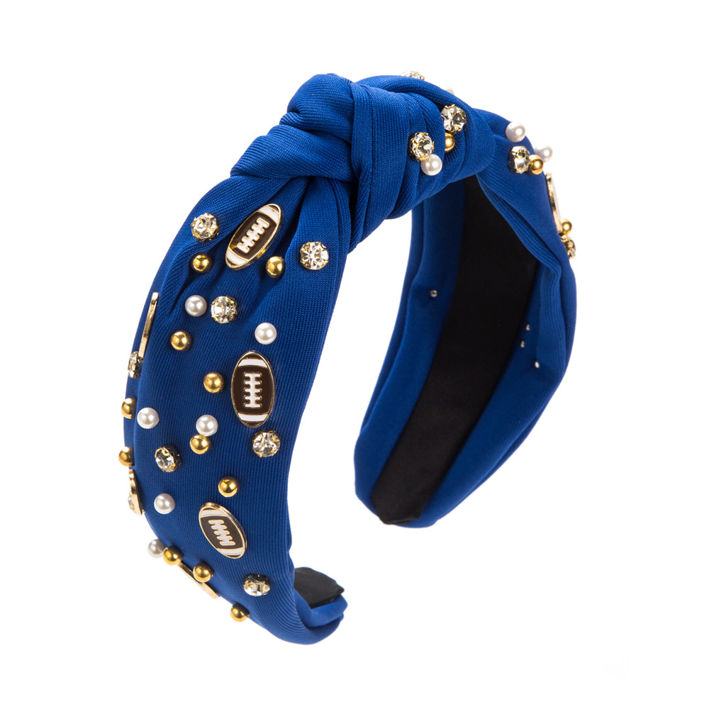 Deep blue hair bands, Amazon bestsellers, rugby decorative headbands, women's fashion fabric wide-brimmed pearl hair accessories wholesale Specification image