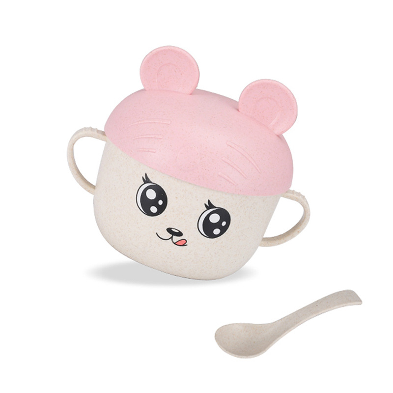 B36-181216 Wheat Straw Children's Tableware Set - Creative Cartoon Children's complementary Food rice Bowl and Spoon Item Picture
