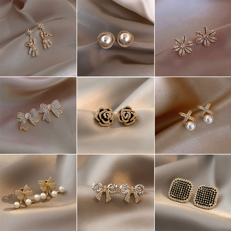 925 silver needle earrings female cross-border net red pearl earrings temperament socialite earrings drop earrings wholesale earrings studs full figure