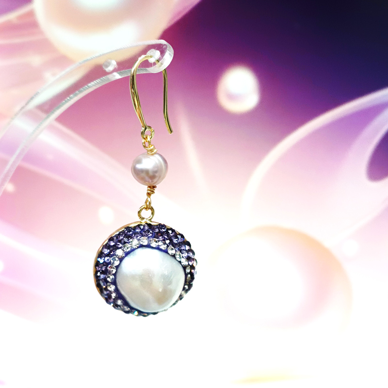Yiwu Faber Baodi 096008 Copper plated 14K gold purple harbor style Baroque freshwater pearl earrings Application Scenario
