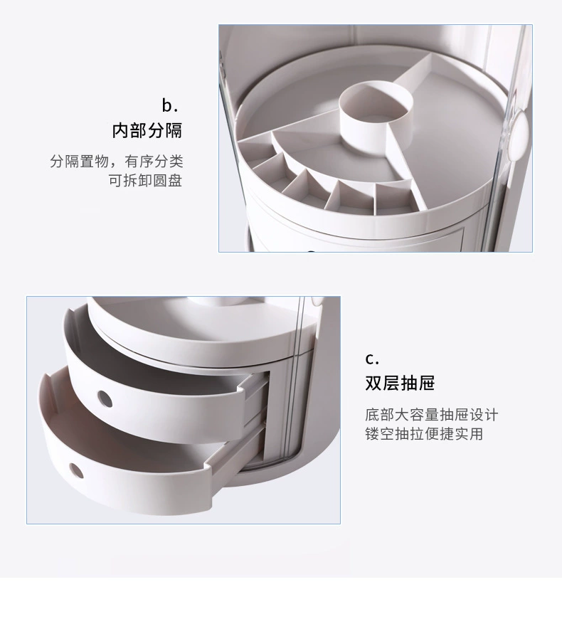 Y169-226 Rotating Cosmetics Storage Box, multi-functional portable round dust-proof cosmetics box, desktop organization box detail image 3