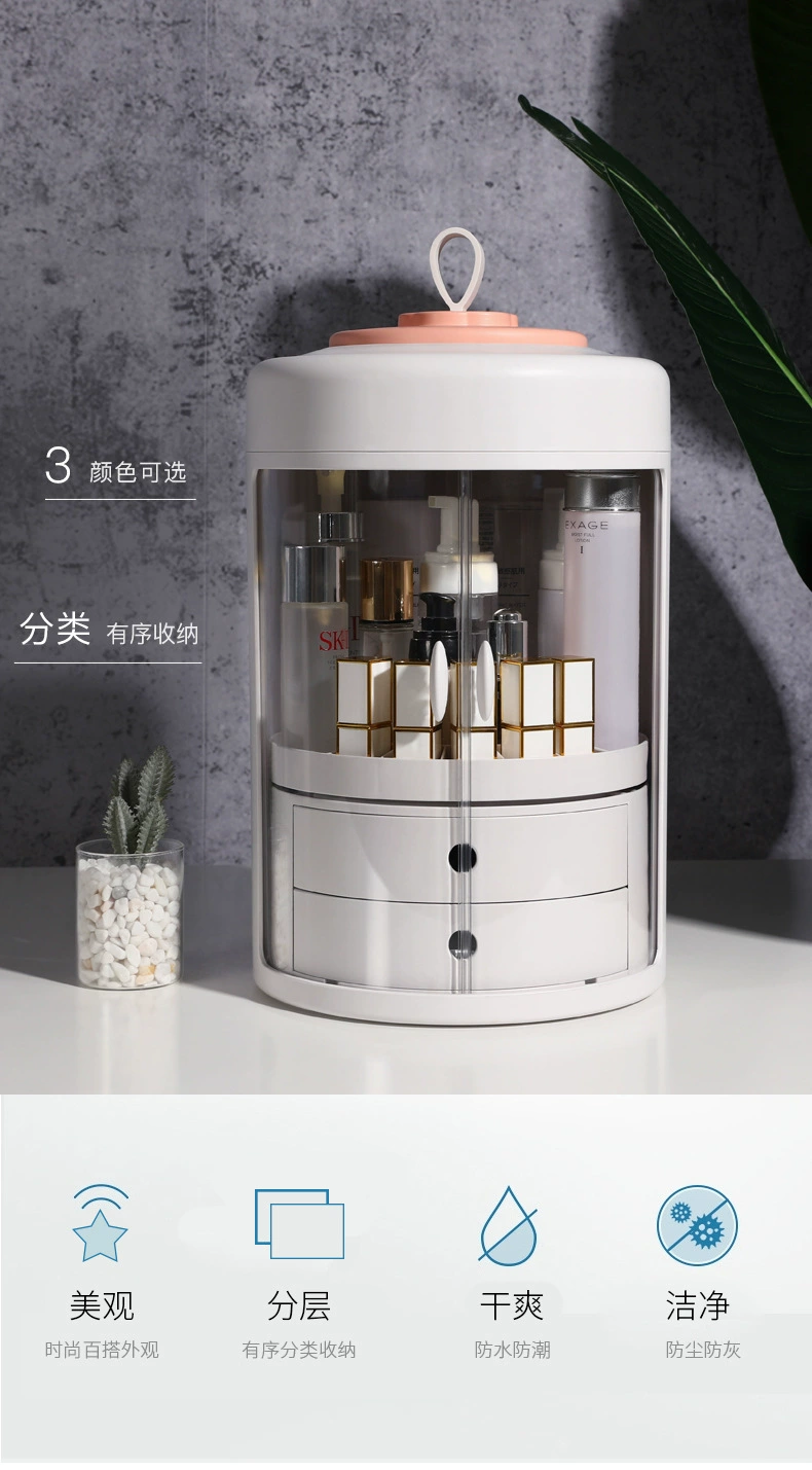 Y169-226 Rotating Cosmetics Storage Box, multi-functional portable round dust-proof cosmetics box, desktop organization box detail image 7
