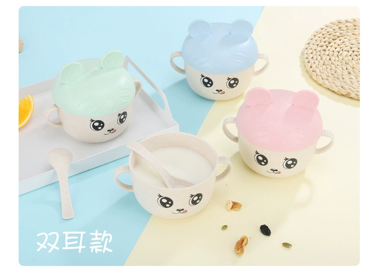 B36-181216 Wheat Straw Children's Tableware Set - Creative Cartoon Children's complementary Food rice Bowl and Spoon detail image 10