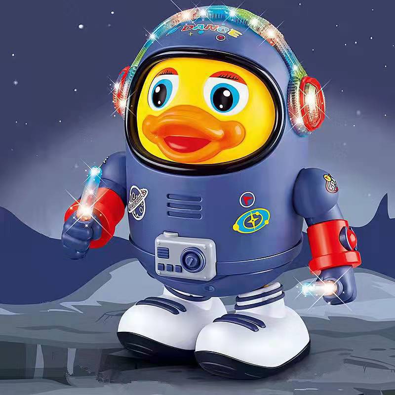 太空鸭抖音同款跳舞机器人电动小黄鸭打鼓老虎灯光音乐宝宝玩具图