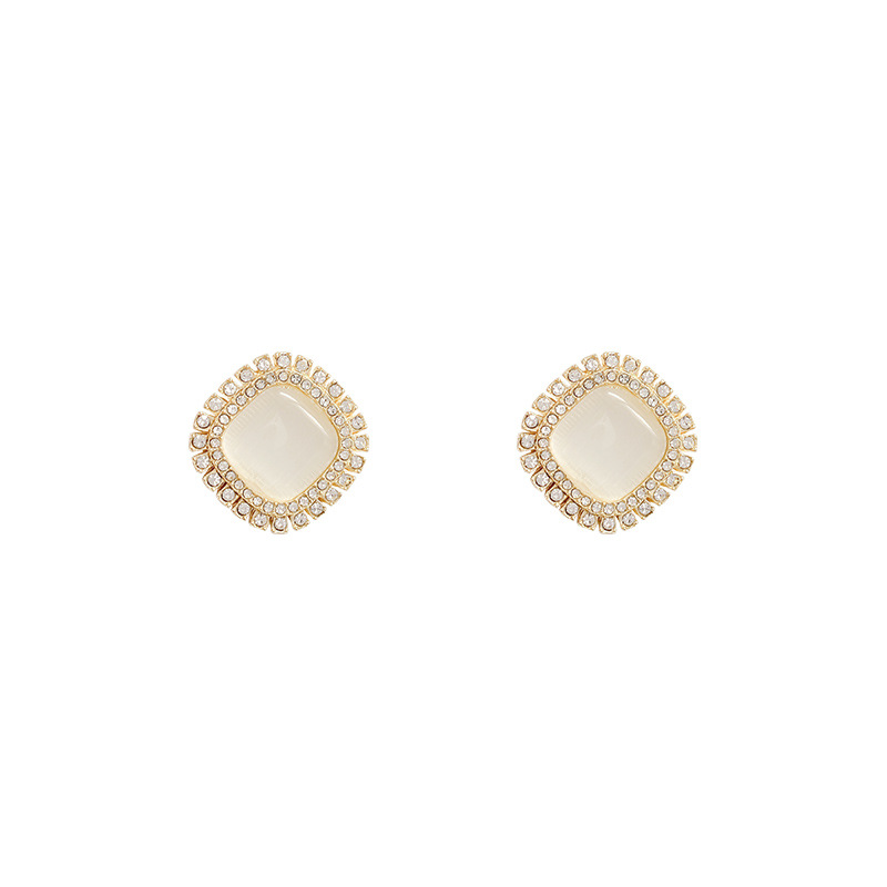 925 Silver Needle light luxury senior design sense cat's eye square earrings ins style small diamond studded super flash earrings Item Picture