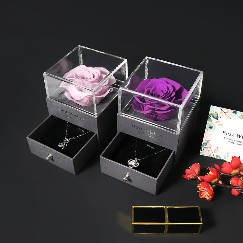 Valentine's Day rose box, high-transparency acrylic real flower gift box, Mother's Day, Valentine's Day and Teachers' Day eternal rose jewelry box Application Scenario