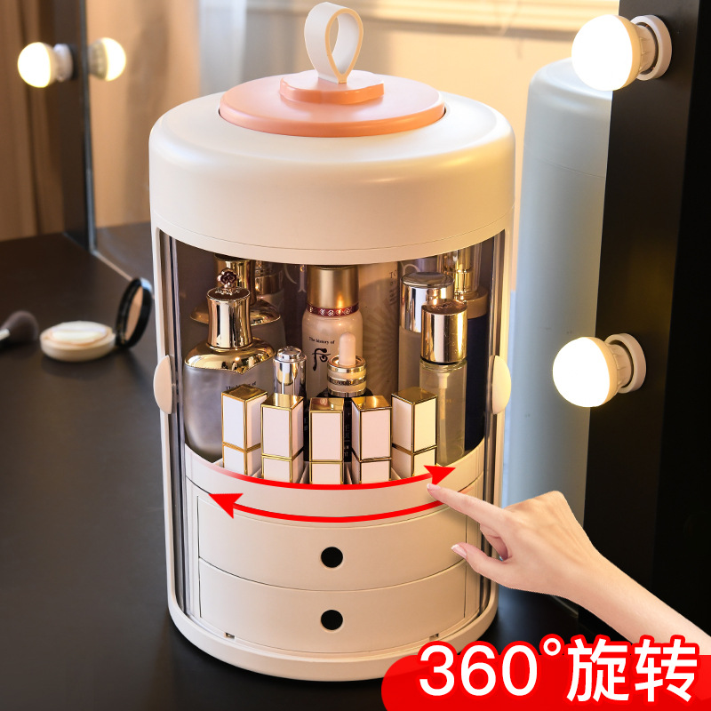 Y169-226 Rotating Cosmetics Storage Box, multi-functional portable round dust-proof cosmetics box, desktop organization box Item Picture
