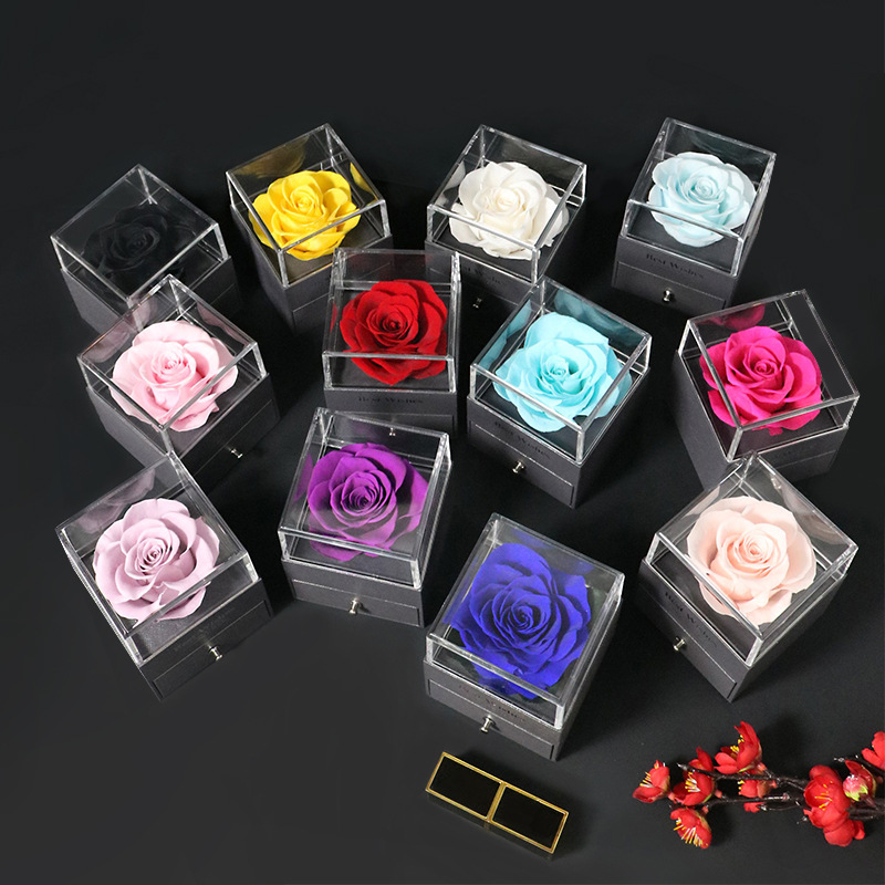 Valentine's Day rose box, high-transparency acrylic real flower gift box, Mother's Day, Valentine's Day and Teachers' Day eternal rose jewelry box details Picture