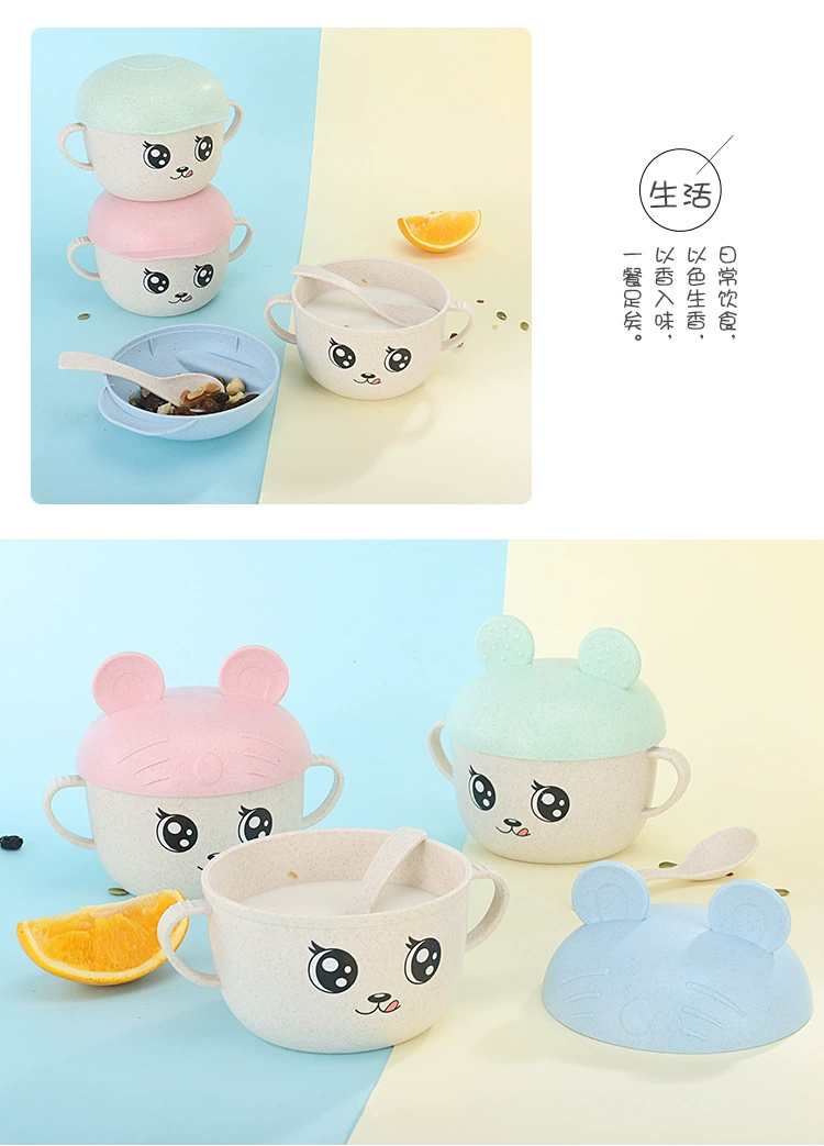 B36-181216 Wheat Straw Children's Tableware Set - Creative Cartoon Children's complementary Food rice Bowl and Spoon detail image 17