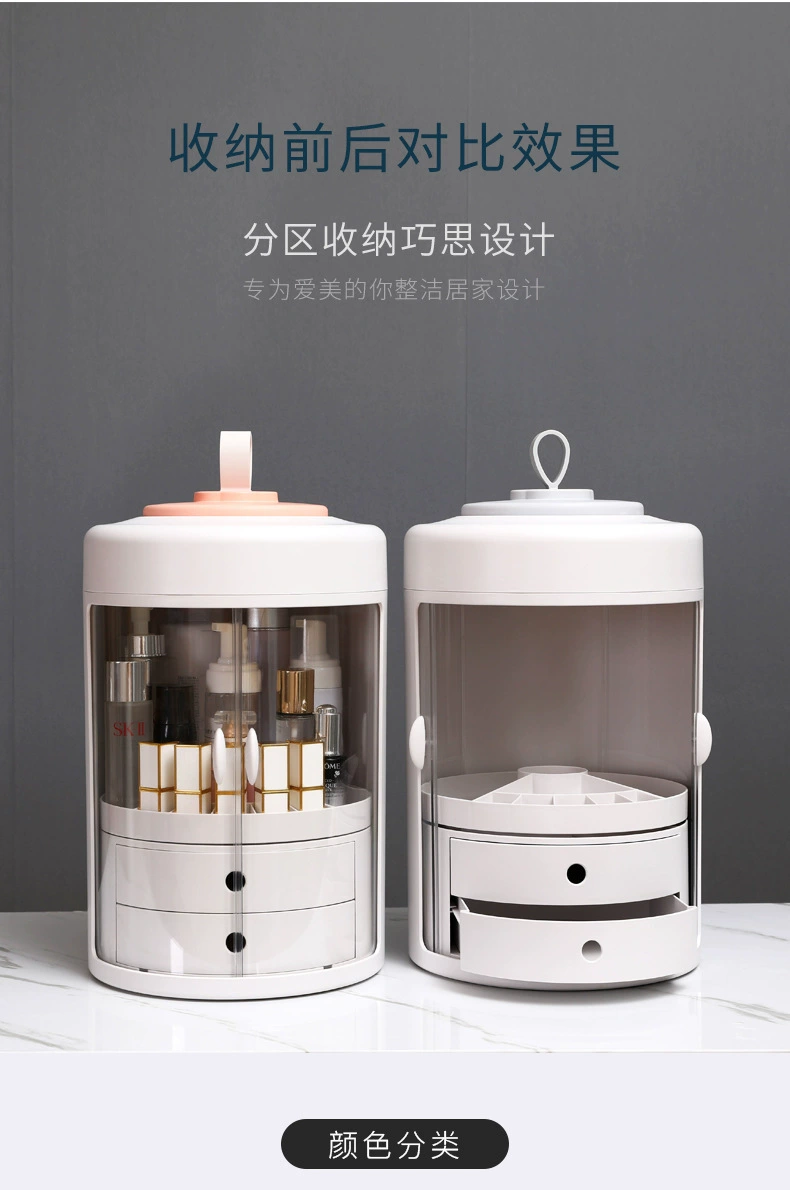 Y169-226 Rotating Cosmetics Storage Box, multi-functional portable round dust-proof cosmetics box, desktop organization box detail image 9