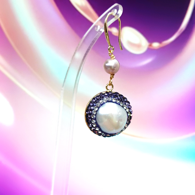 Yiwu Faber Baodi 096008 Copper plated 14K gold purple harbor style Baroque freshwater pearl earrings details Picture