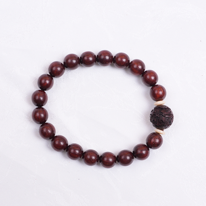 Authentic small-leaf red sandalwood bracelet, single circle 0.8cm, engraved with PI Xiu Jin Bao Buddhist prayer beads and prayer beads, new Chinese-style for men and women Item Picture