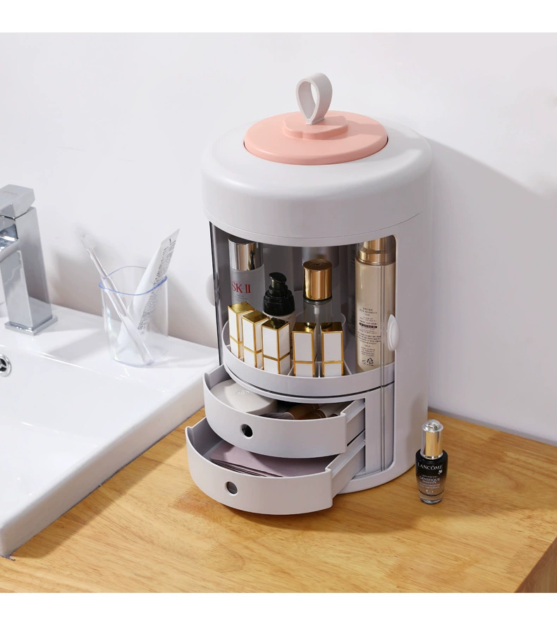 Y169-226 Rotating Cosmetics Storage Box, multi-functional portable round dust-proof cosmetics box, desktop organization box detail image 5