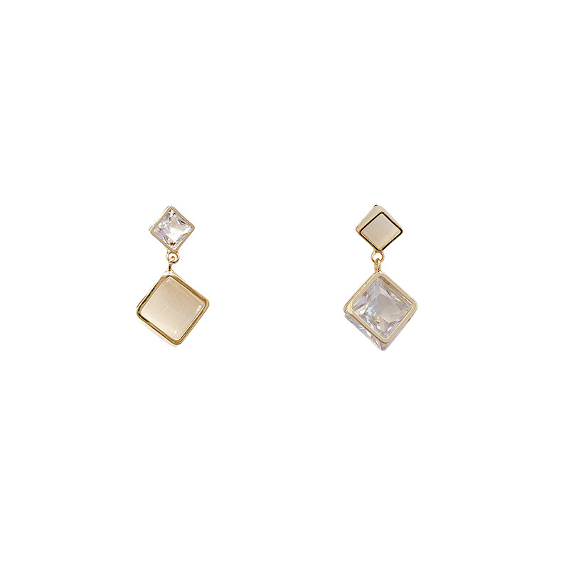 925 silver needle light luxury niche geometry cat's eye earrings female ins tide network red with exquisite big zircon earrings Item Picture
