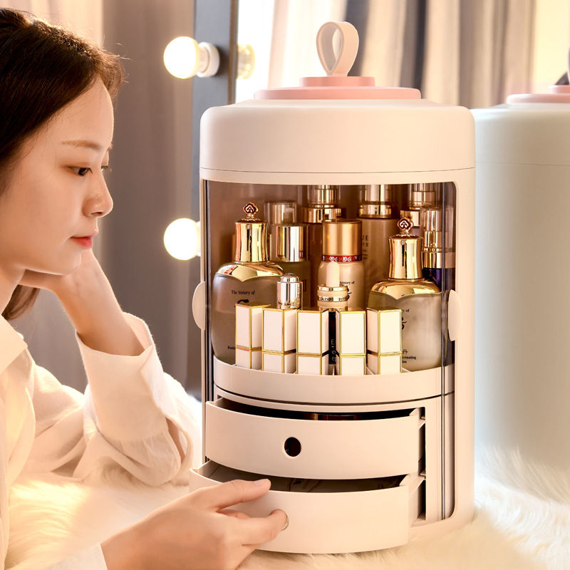 Y169-226 Rotating Cosmetics Storage Box, multi-functional portable round dust-proof cosmetics box, desktop organization box