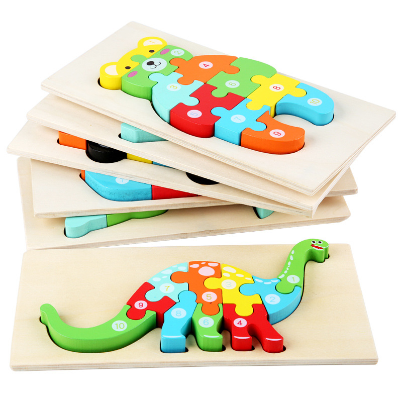跨境动物卡通立体拼图玩具早教益智儿童大块积木配对玩具手抓板详情图5
