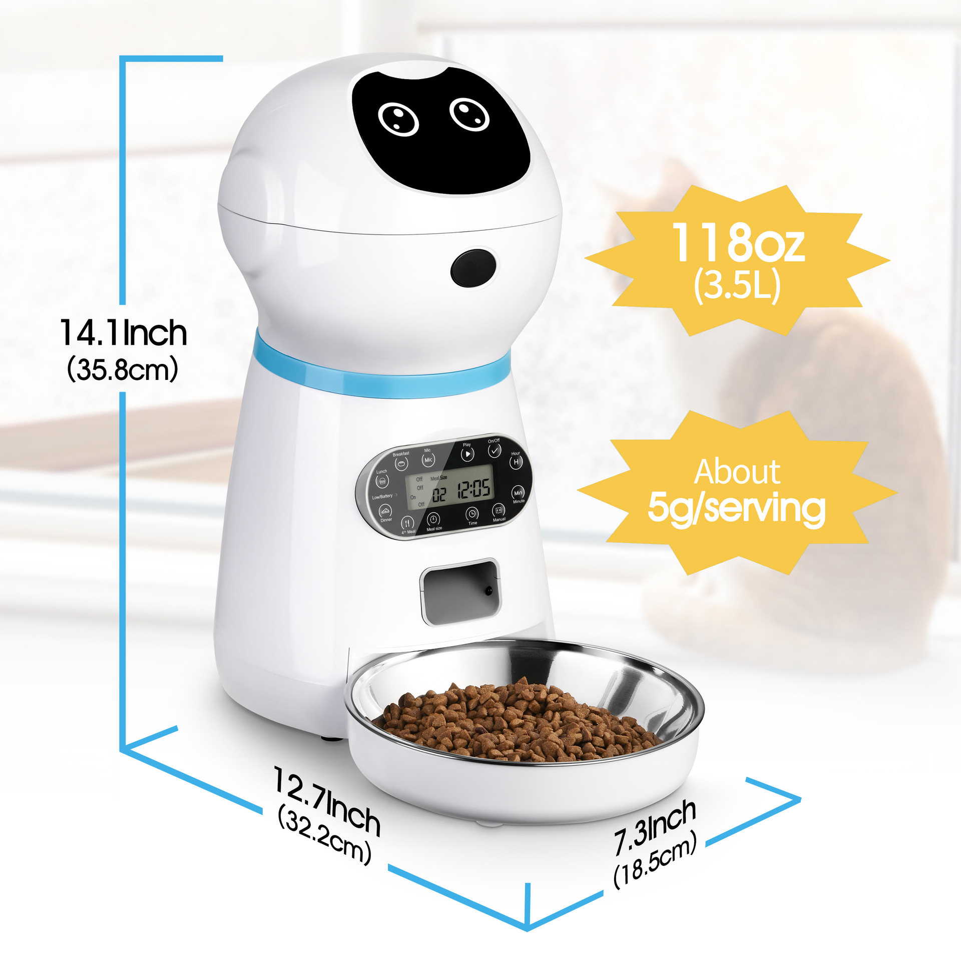 The pet intelligent feeder automatically feeds pets at regular intervals and in fixed quantities. It is a large-capacity feeding machine for dogs and cats details Picture
