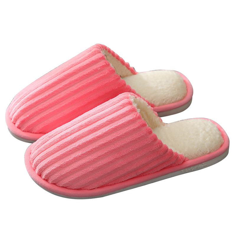 New autumn and winter women's cotton drag stripe home indoor wood floor soft bottom mute couple warm men's cotton slippers Item Picture