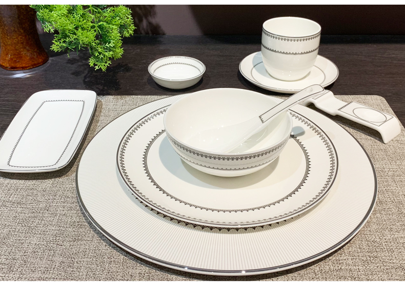 酒店用品陶瓷餐具摆台八件套银边碗碟盘勺套装饭店会所专用批发可定制logo详情1