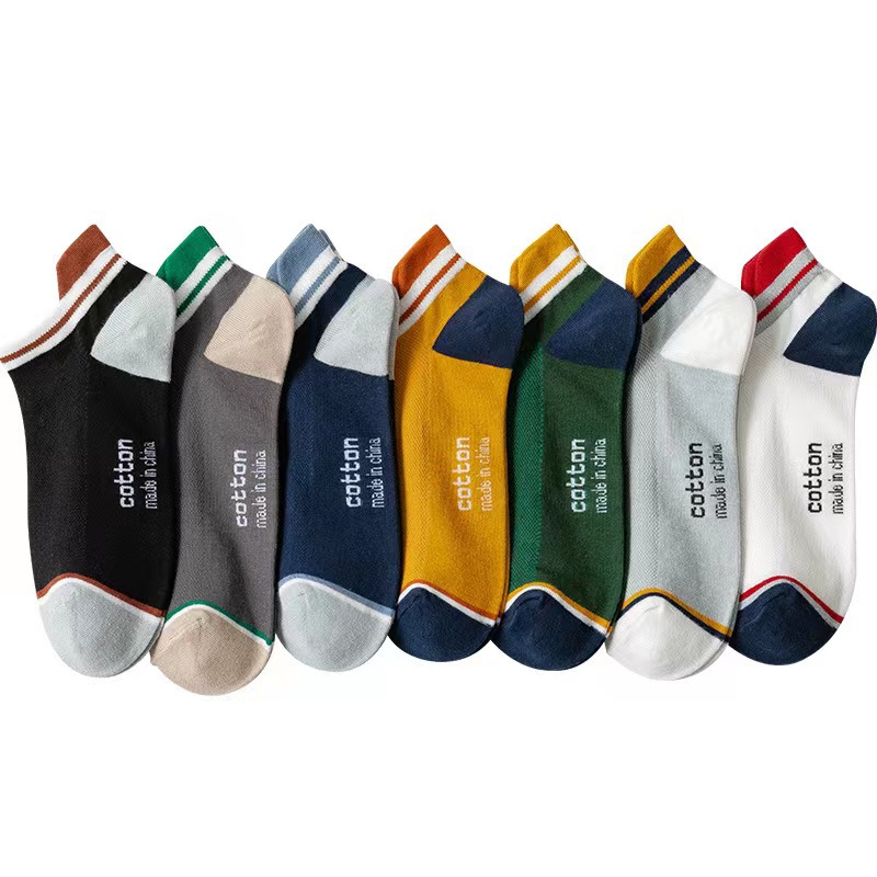 Men's Socks Sweat Absorbent Short Tube Solid Color Cotton Socks Spring Summer Thin Low-Top Sport Mesh Men's Boat Socks Tide Item Picture