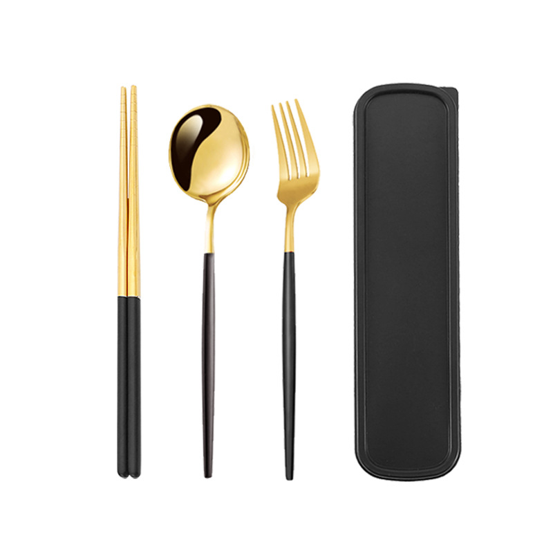 不锈钢便携葡萄牙西餐具镀钛彩金色厂家礼品logo叉勺筷子三件套装详情图5