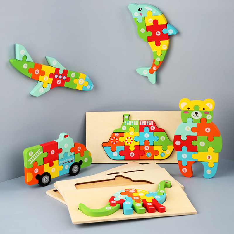 跨境动物卡通立体拼图玩具早教益智儿童大块积木配对玩具手抓板详情图1