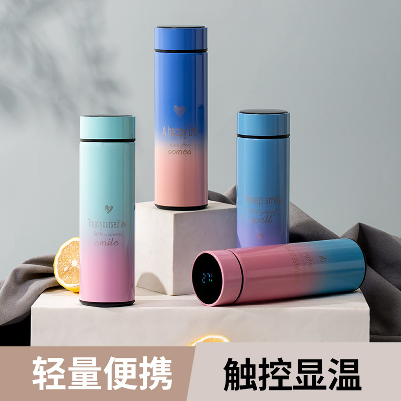 Thermos cup Creative 304 stainless steel smart display warm water cup business tea separation new gradual change gift cup details Picture