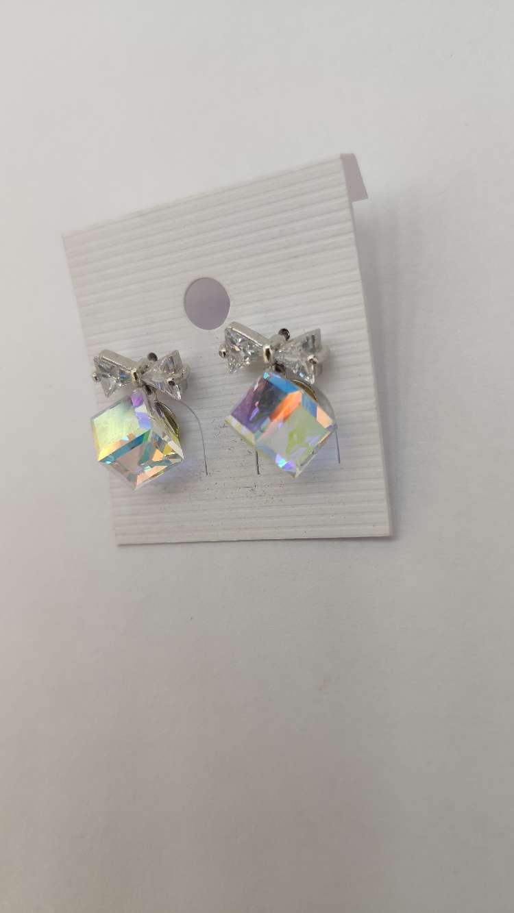 蝴蝶结彩色水晶锆石925纯银针防过敏耳钉韩国气质耳环女可爱饰品详情图4