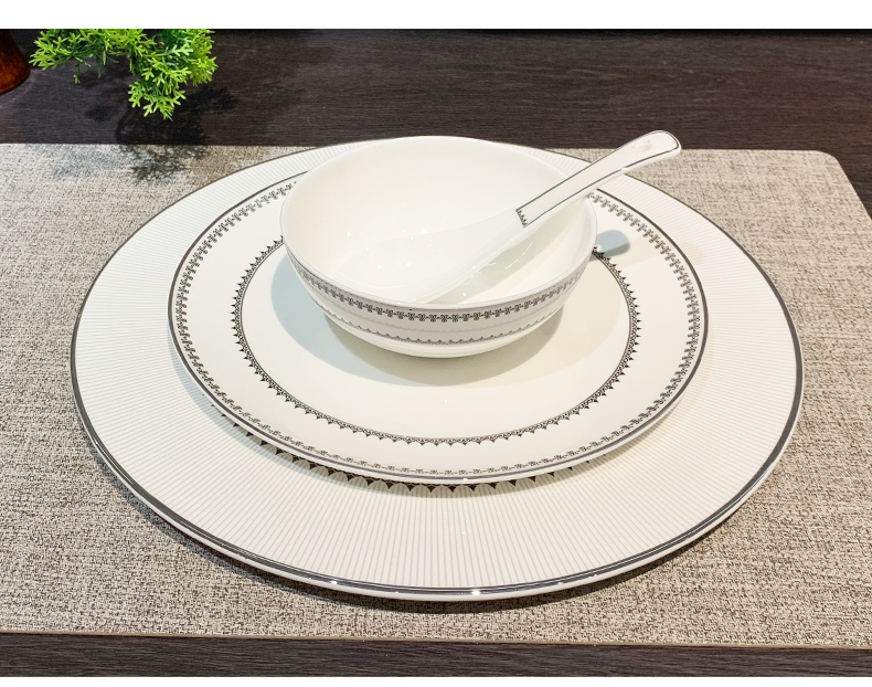 酒店用品陶瓷餐具摆台八件套银边碗碟盘勺套装饭店会所专用批发可定制logo详情6