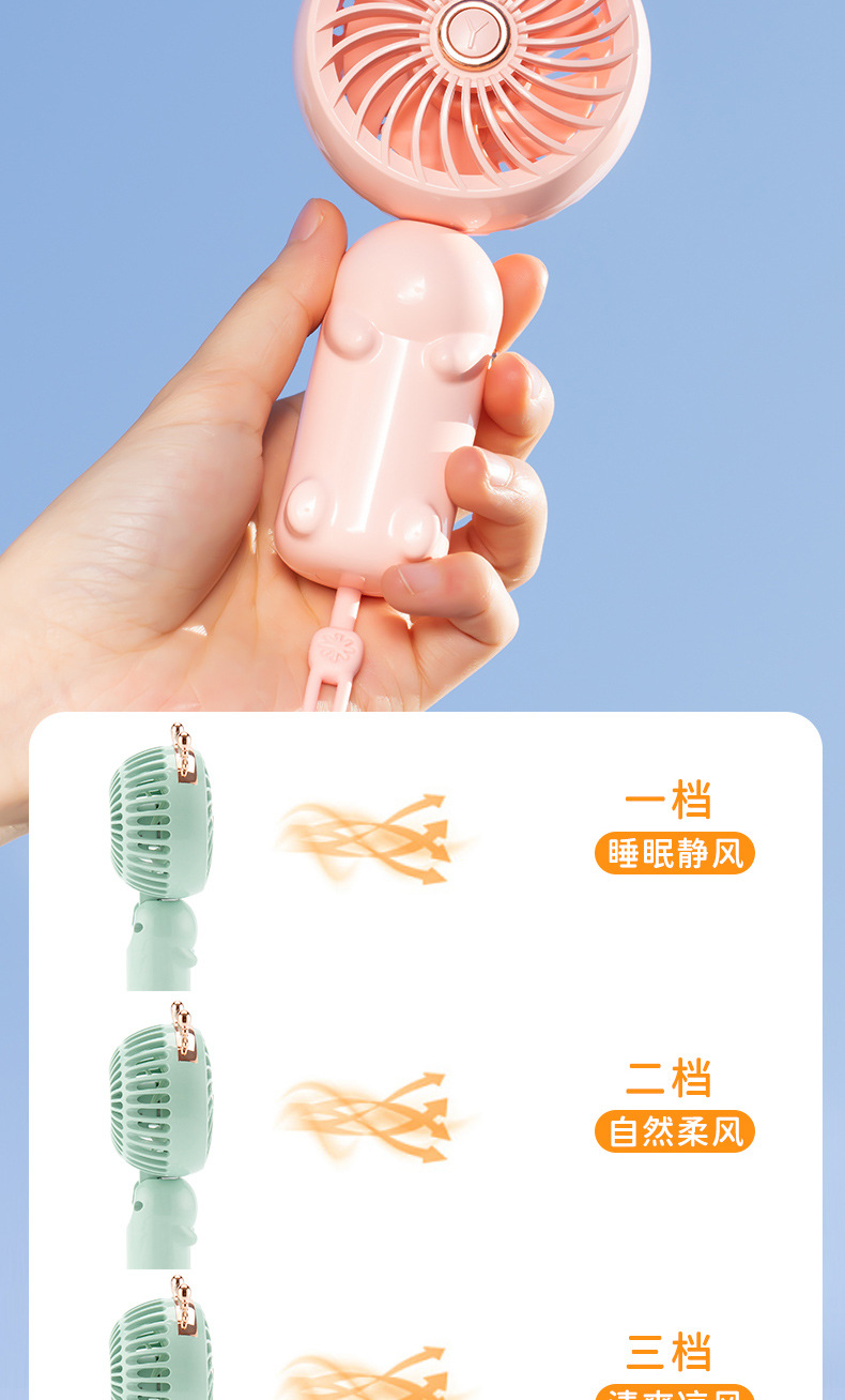 新品创意卡通风扇 桌面充电便携式户外迷你手持小风扇 USB详情6