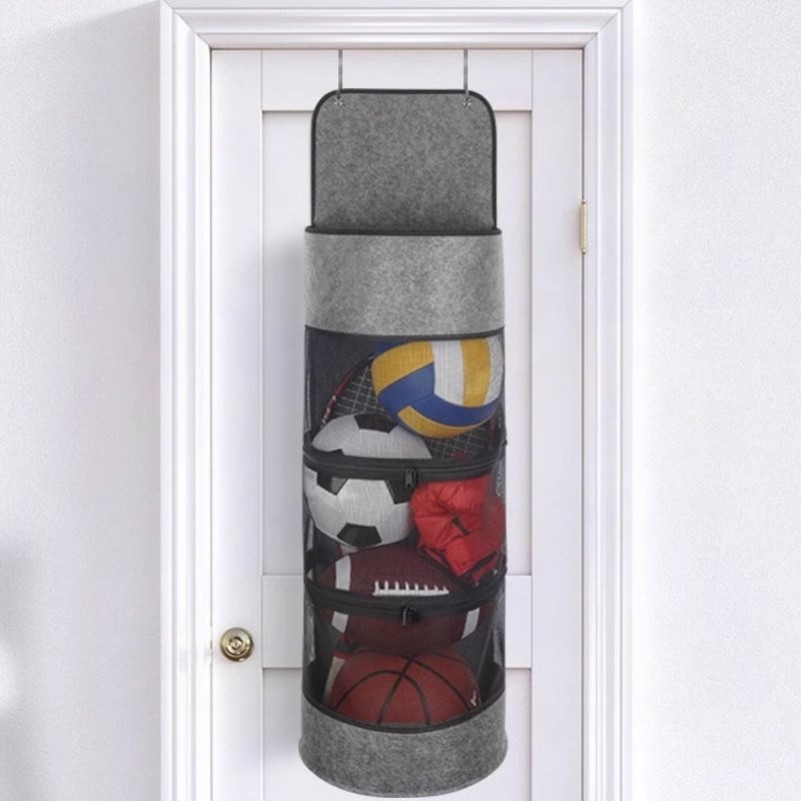 大号毛毡布篮球收纳袋/网兜儿童家庭壁挂式球类收纳架/足球挂袋产品图