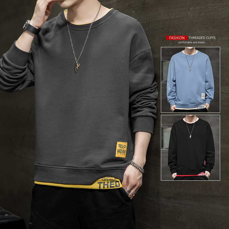 22 new autumn crew-neck men's hoodie fashion Instagram Korean version of the trend all long-sleeved T-shirt casual pullover coat full figure
