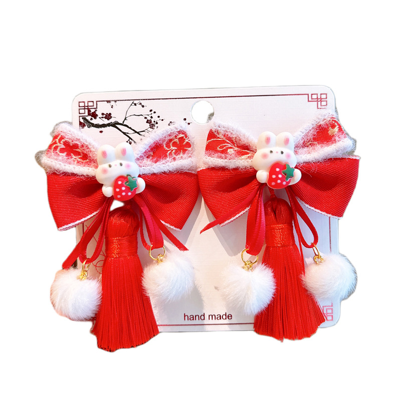 New Year hairpin, little girl, festive New Year greeting, plush hairpin, girl's bow hair accessory, baby, ancient-style Hanfu headwear, national trend series Application Scenario