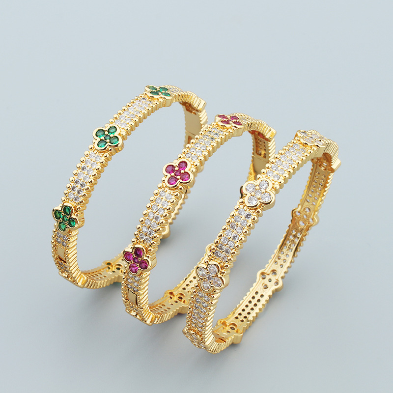 Fashion Everything-lucky four-leaf clover bangle micro-inlaid with mixed zirconium full figure