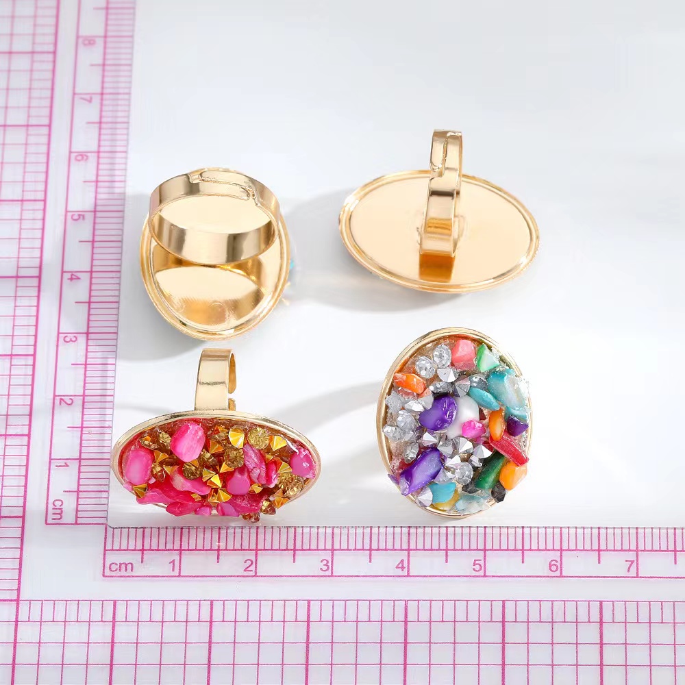 A cross-border bestseller in Europe and America, Amazon's Shein set with colorful raw stones, shining ladies' metal ring Item Picture