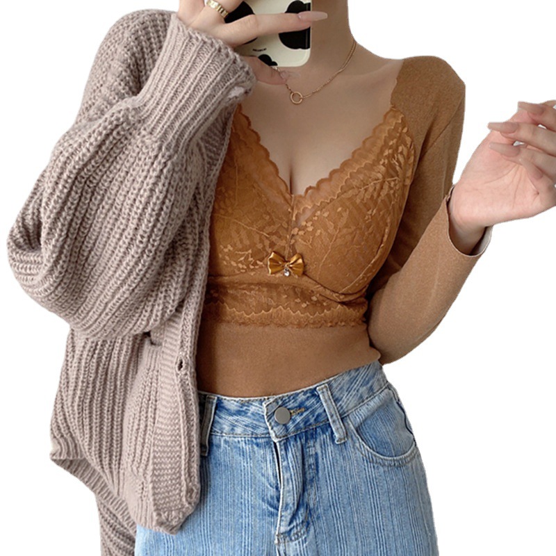 Mingyuan autumn and winter new German cashmere cashmere silk warm vest women fixed cup with chest pad back heart free bra underwear Item Picture