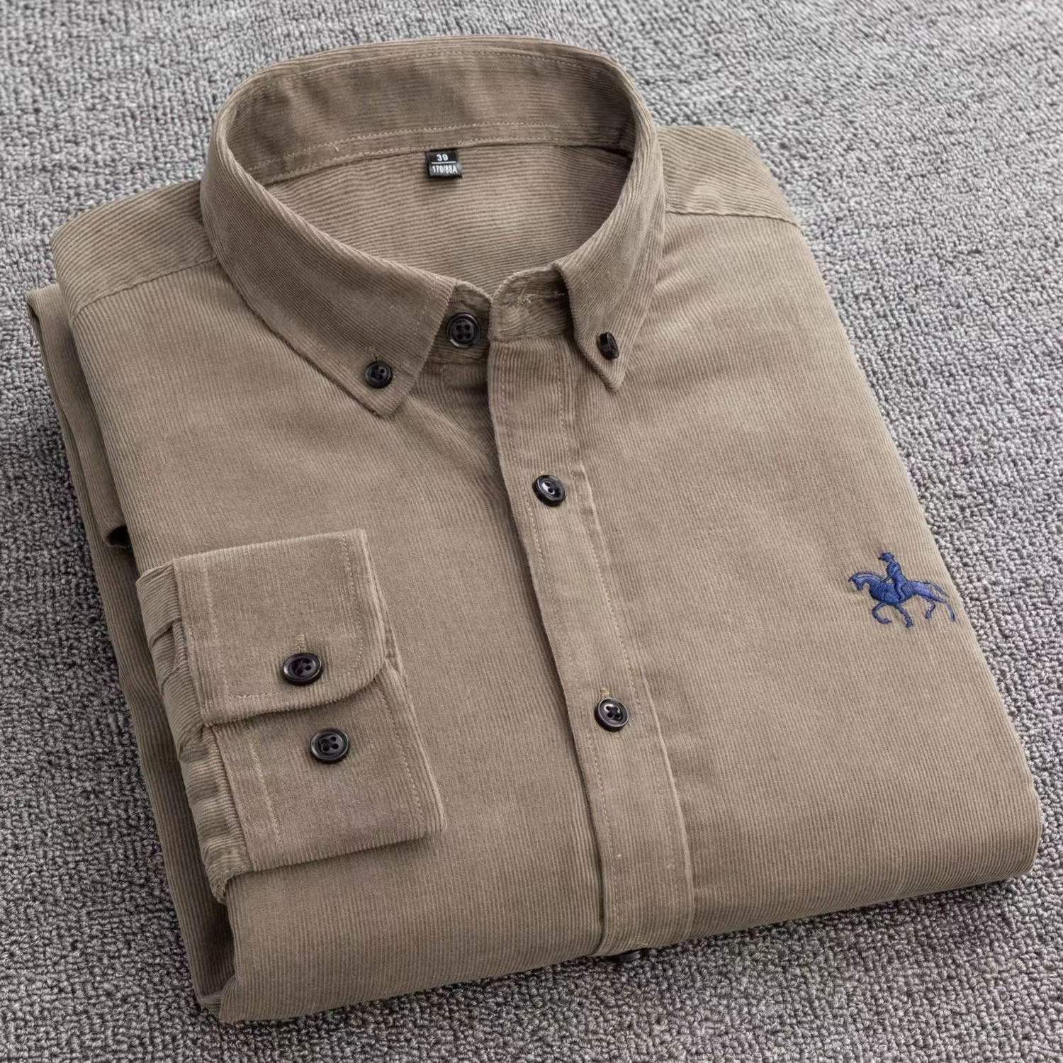 Spring and autumn cotton corduroy shirt men's long sleeve casual cotton striped shirt foreign trade cross-border men's wholesale full figure