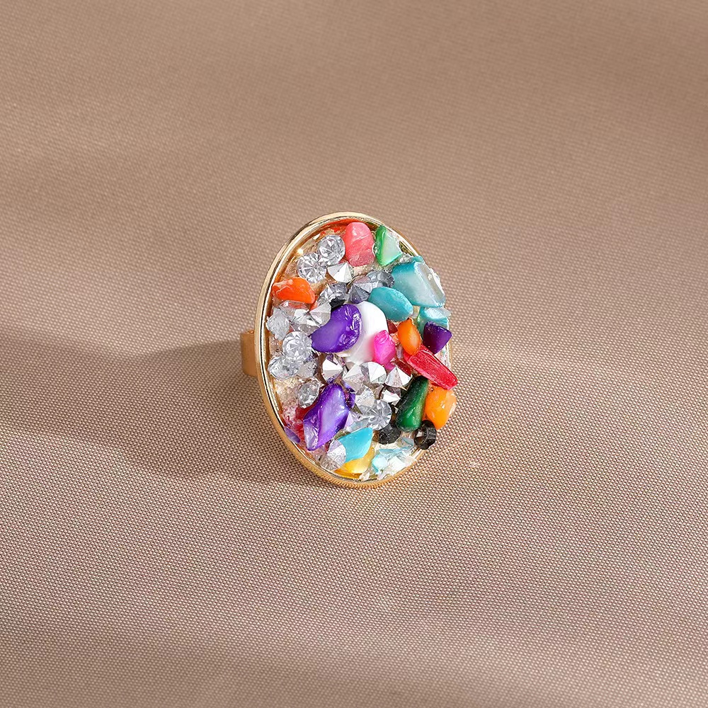 A cross-border bestseller in Europe and America, Amazon's Shein set with colorful raw stones, shining ladies' metal ring