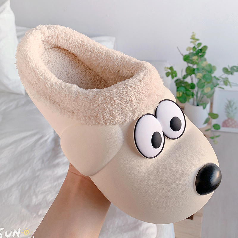 Cotton slipper dog cartoon home lovely indoor warm step on the poop feeling thick sole non-slip month hair slipper wholesale full figure
